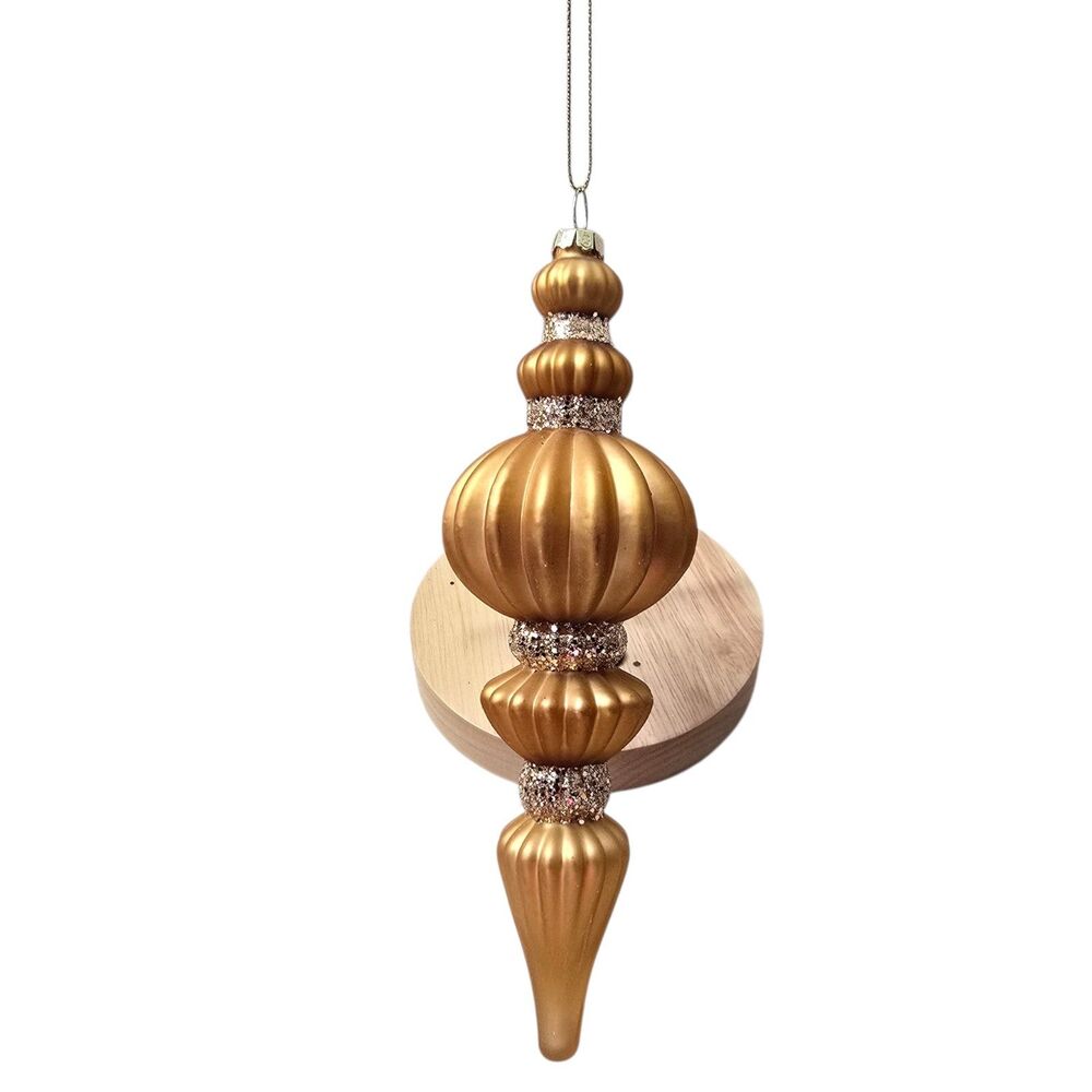 Macys Extra Large Gold Bronze Matte Finial Christmas Ornament 9" Sparkle Holiday